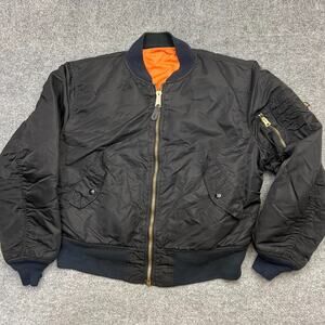 Alpha Industries MA-1 Flight Bomber Jacket Mens Large Black Full Zip Reversible